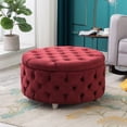 thumbnail image 1 of Costaelm Hank Round 29.5" Velvet Tufted Storage Ottoman, Red, 1 of 7