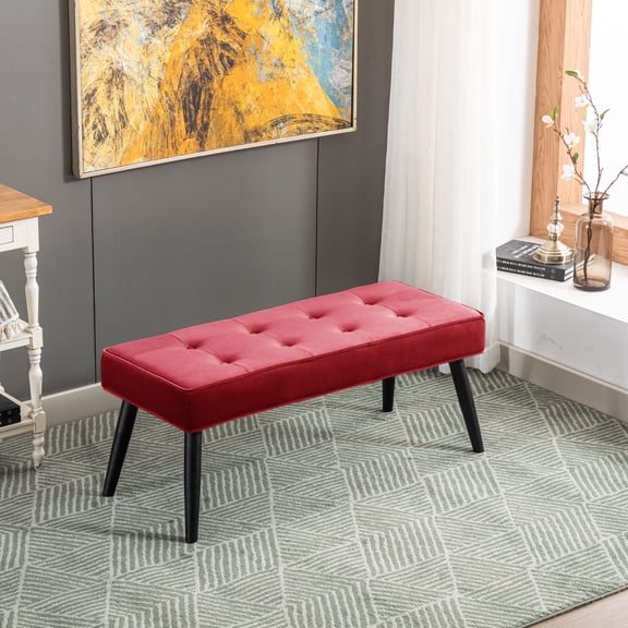Costaelm Hank Tufted Velvet Upholstered Bench, Velvet Red