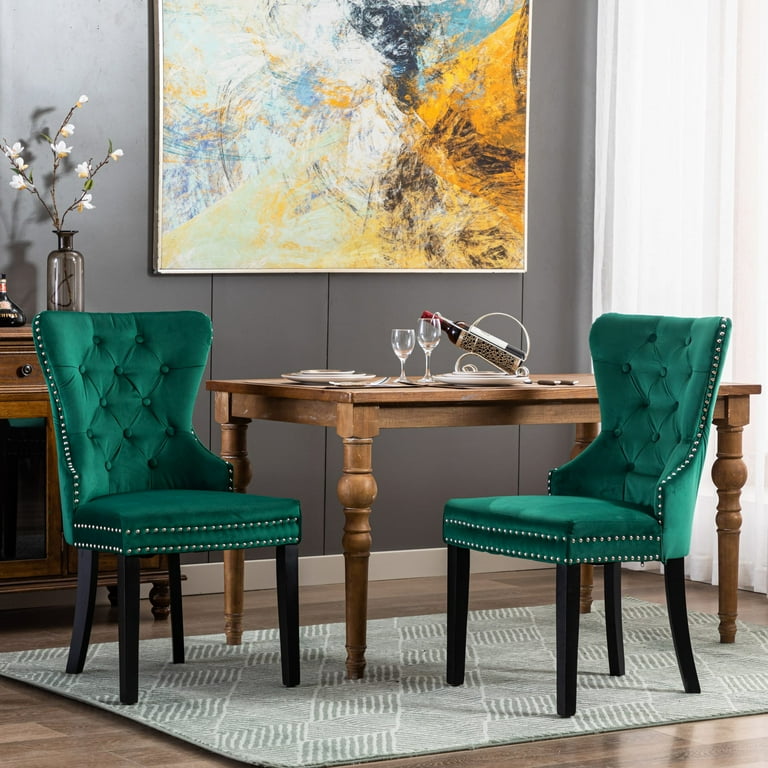 Emerald green velvet dining chairs discount