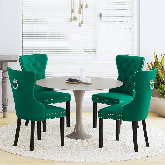 Costaelm Hank Tufted Velvet Upholstered Dining Side Chair (Set of 4), Velvet Dark Green