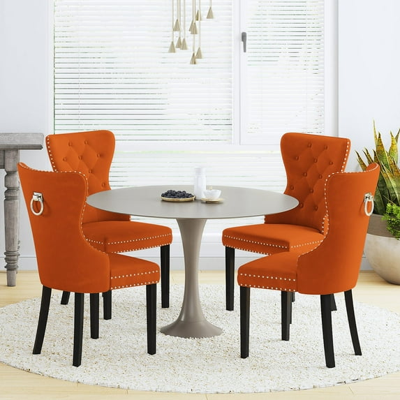 Costaelm Hank Tufted Velvet Upholstered Dining Side Chair (Set of 4), Velvet Orange