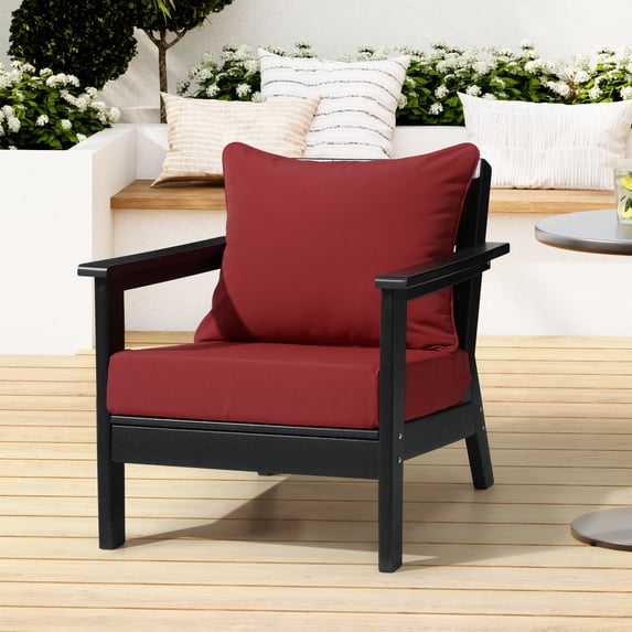 FADINGFREE Outdoor 2-Piece Deep Set Soft & Supportive Patio Seat Back Chair Cushions, 25'' x 25'', Red