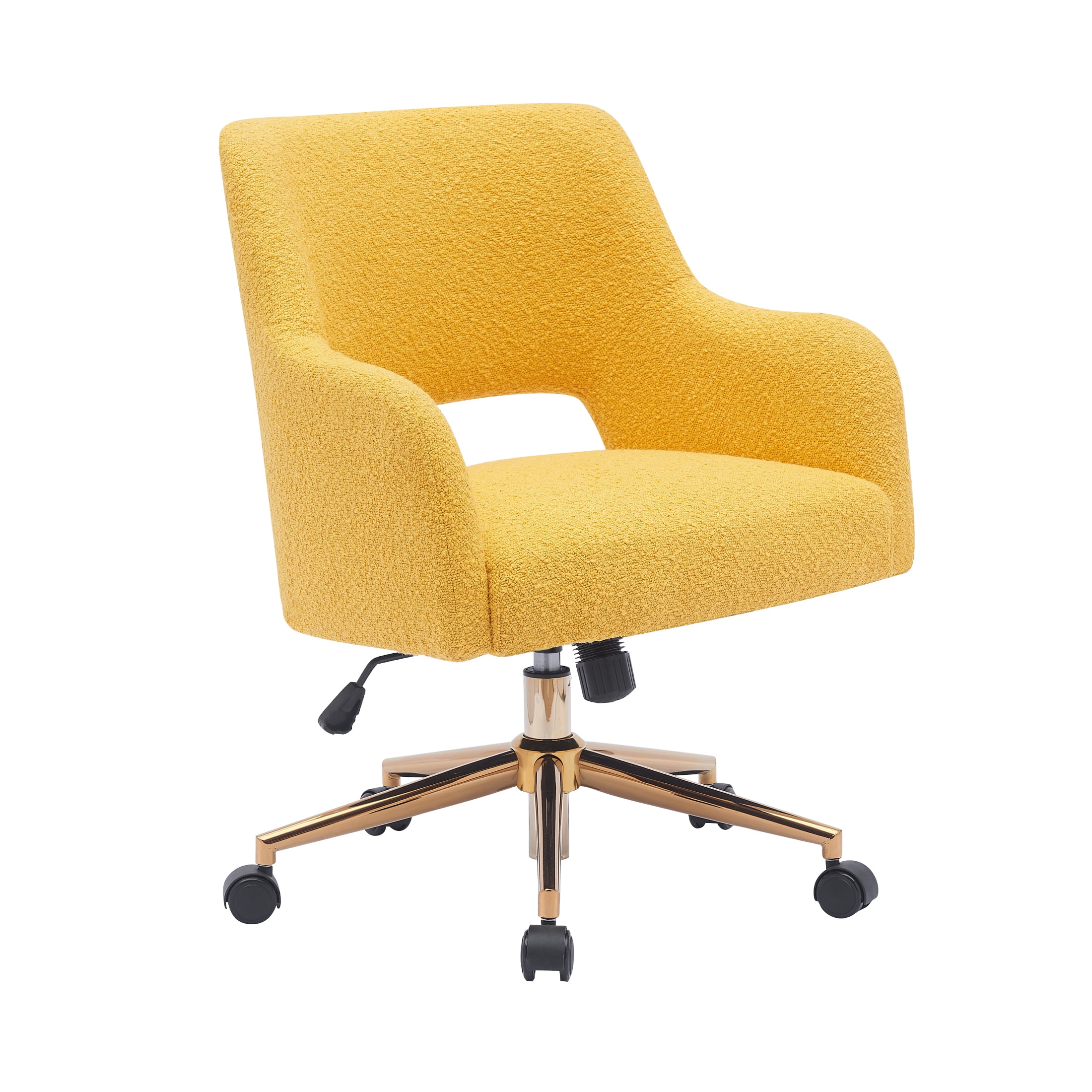 Mustard Boucle Swivel Task Office Chair with Gold Base