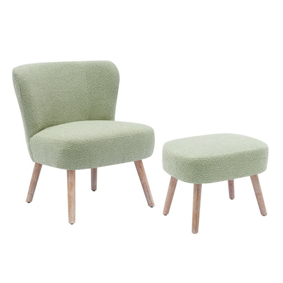 Costaelm Mid-Century Boucle Accent Chair with Ottoman Foot Stool Set, Desert Sage