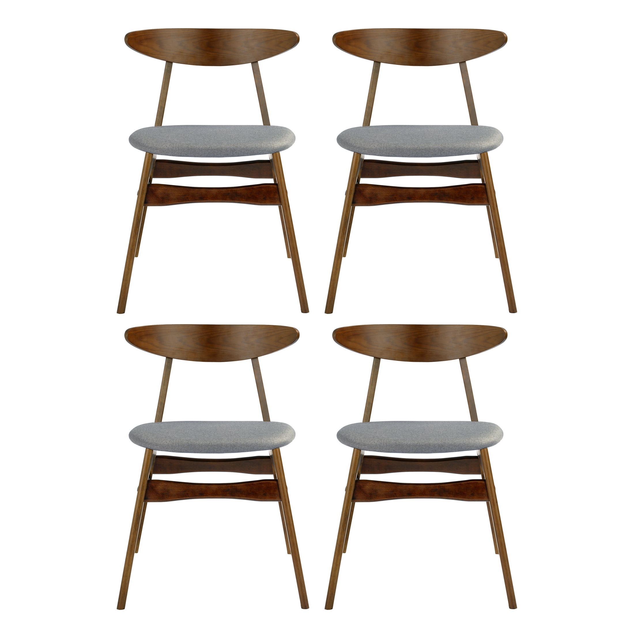 Gray Linen Upholstered Mid-Century Modern Side Chair Set with Walnut Legs