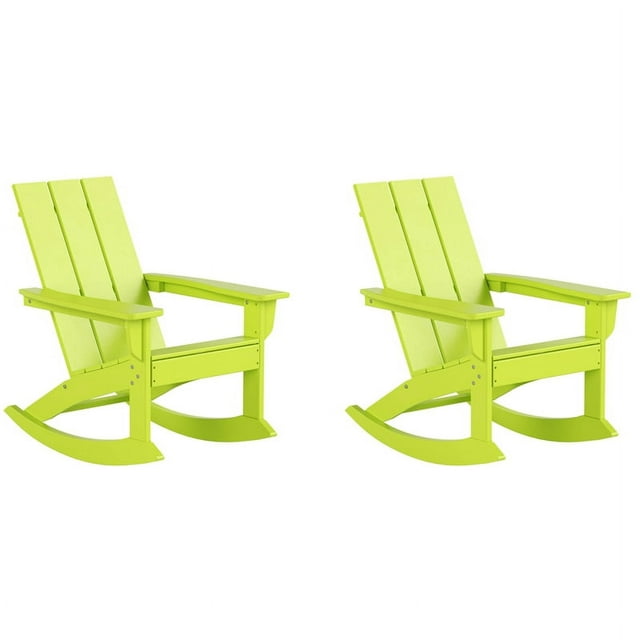 Costaelm Palms Outdoor HDPE Plastic Adirondack Rocking Chair (Set of 2), Lime