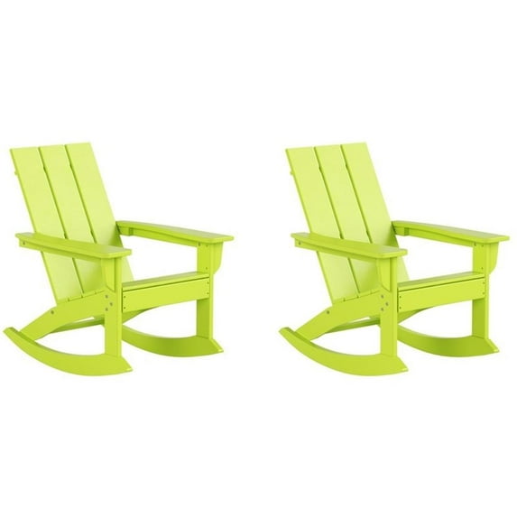 Costaelm Palms Outdoor HDPE Plastic Adirondack Rocking Chair (Set of 2), Lime