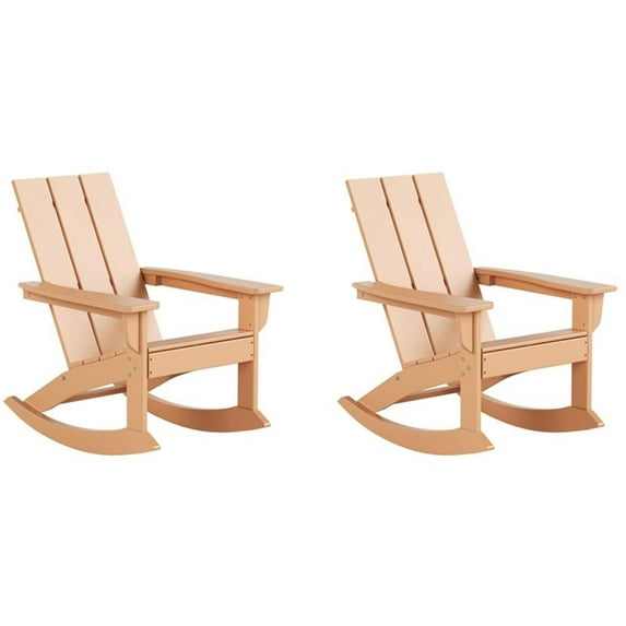 Costaelm Palms Outdoor HDPE Plastic Adirondack Rocking Chair (Set of 2), Teak