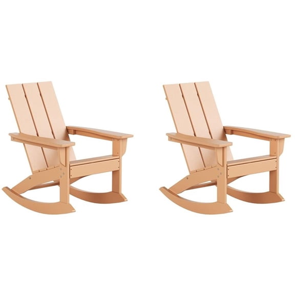 Costaelm Palms Outdoor HDPE Plastic Adirondack Rocking Chair (Set of 2), Teak