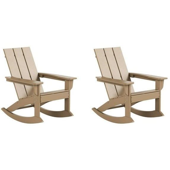 Costaelm Palms Outdoor HDPE Plastic Adirondack Rocking Chair (Set of 2), Weathered Wood