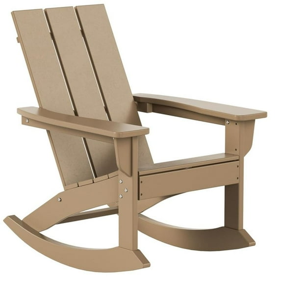Costaelm Palms Outdoor HDPE Plastic Adirondack Rocking Chair, Weathered Wood