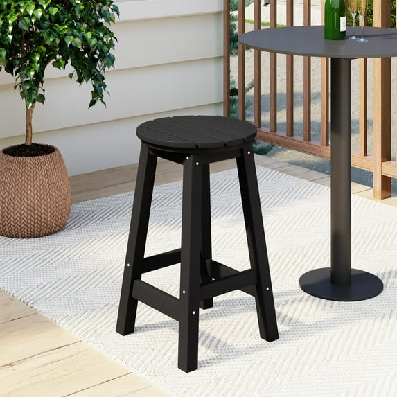 Costaelm Paradise 24" HDPE Round Outdoor Patio Counter Height Bar Stool, Black
