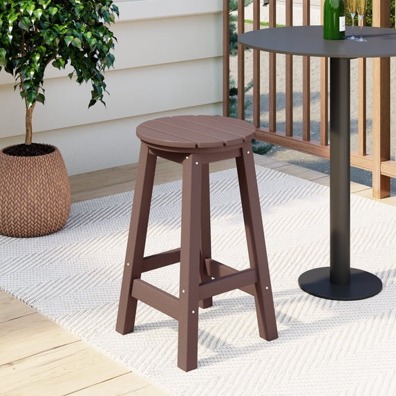 Costaelm Paradise 24" HDPE Round Outdoor Patio Counter Height Bar Stool, Dark Brown