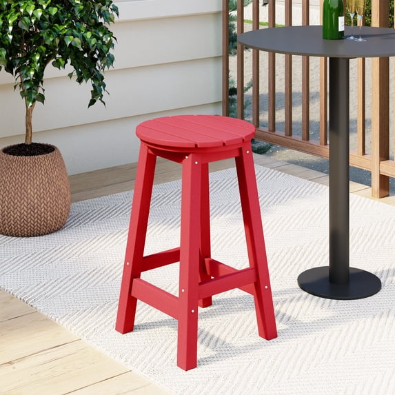 Costaelm Paradise 24" HDPE Round Outdoor Patio Counter Height Bar Stool, Red