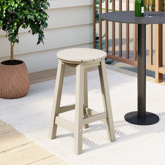 Costaelm Paradise 24" HDPE Round Outdoor Patio Counter Height Bar Stool, Sand