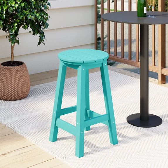 Costaelm Paradise 24" HDPE Round Outdoor Patio Counter Height Bar Stool, Turquoise