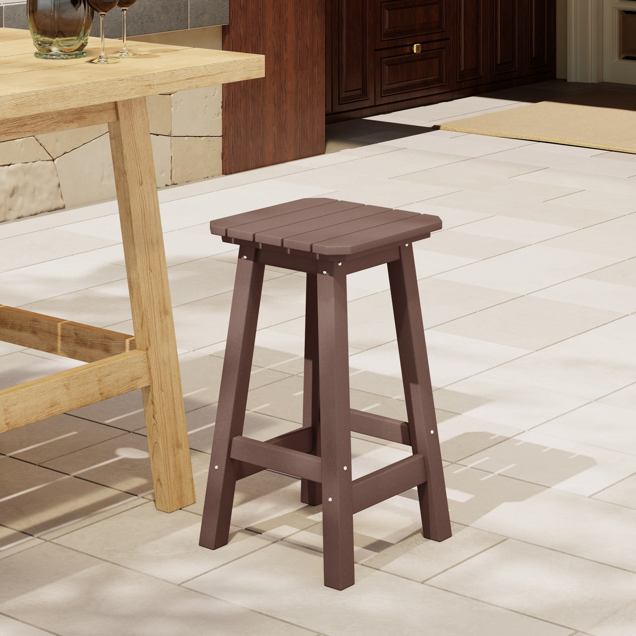 Costaelm Paradise 24" Outdoor Patio HDPE Square Counter High Backless ...