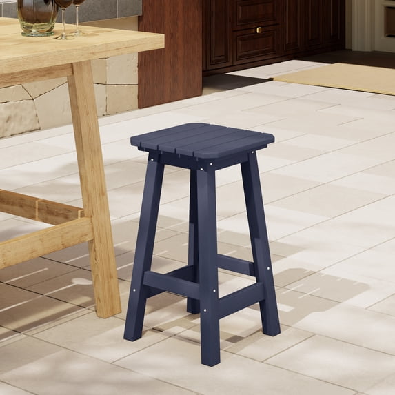 Costaelm Paradise 24" Outdoor Patio HDPE Square Counter High Backless Bar Stool, Navy Blue