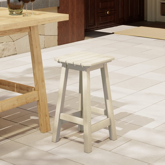 Costaelm Paradise 24" Outdoor Patio HDPE Square Counter High Backless Bar Stool, Sand