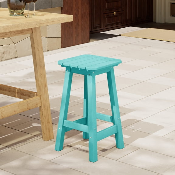 Costaelm Paradise 24" Outdoor Patio HDPE Square Counter High Backless Bar Stool, Turquoise