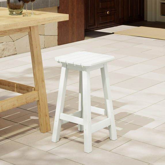 Costaelm Paradise 24" Outdoor Patio HDPE Square Counter High Backless Bar Stool, White