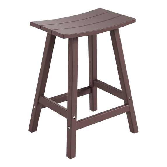 FADINGFREE 24" Outdoor Saddle Seat Bar Stool, Poly Plastic HDPE Adirondack Style Patio Bar Stool, Dark Brown