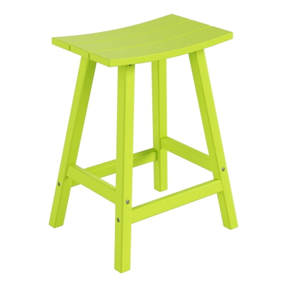 FADINGFREE 24" Outdoor Saddle Seat Bar Stool, Poly Plastic HDPE Adirondack Style Patio Bar Stool, Lime