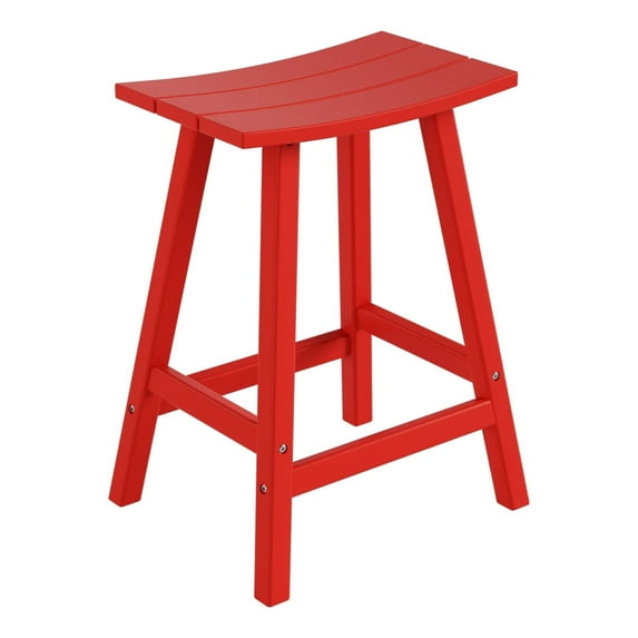 Costaelm Paradise 24" Poly Plastic Outdoor Patio Counter Stool, Red