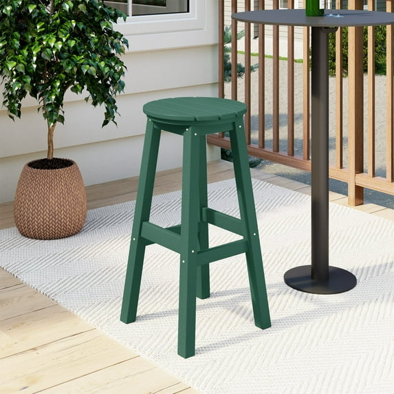 Costaelm Paradise 29" HDPE Round Outdoor Patio Bar Stool, Dark Green