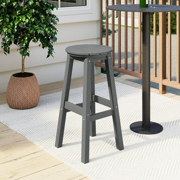 Costaelm Paradise 29" HDPE Round Outdoor Patio Bar Stool, Gray