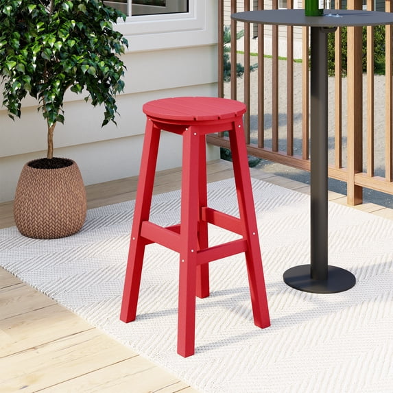 Costaelm Paradise 29" HDPE Round Outdoor Patio Bar Stool, Red