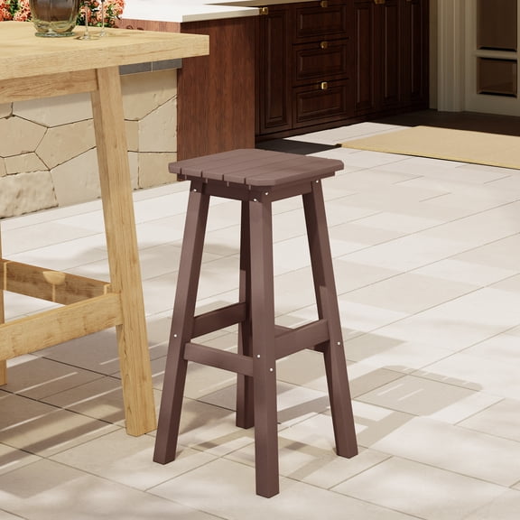 Costaelm Paradise 29" Outdoor Patio HDPE Square Backless Bar Stool, Dark Brown