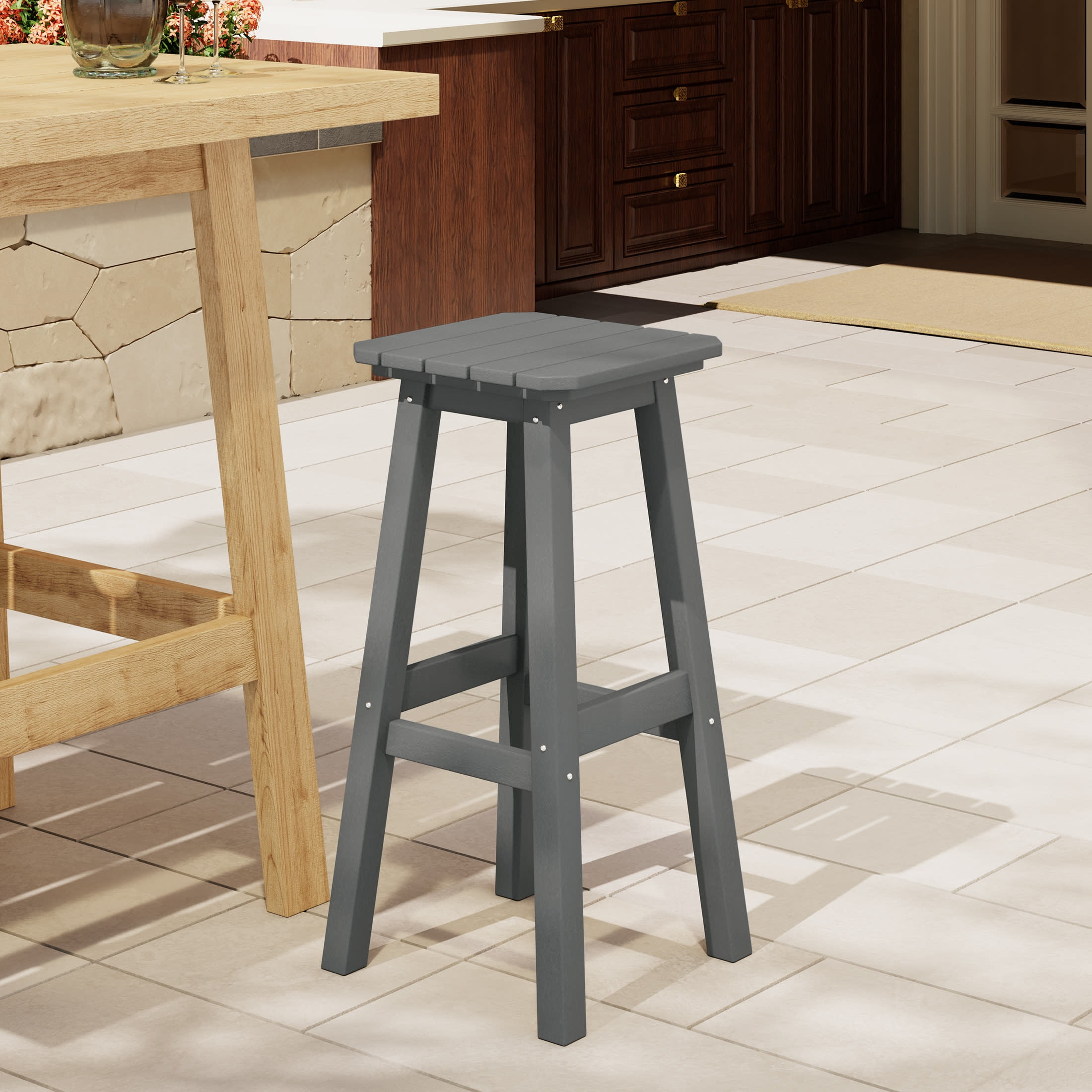 Costaelm Paradise 29" Outdoor Patio HDPE Square Backless Bar Stool