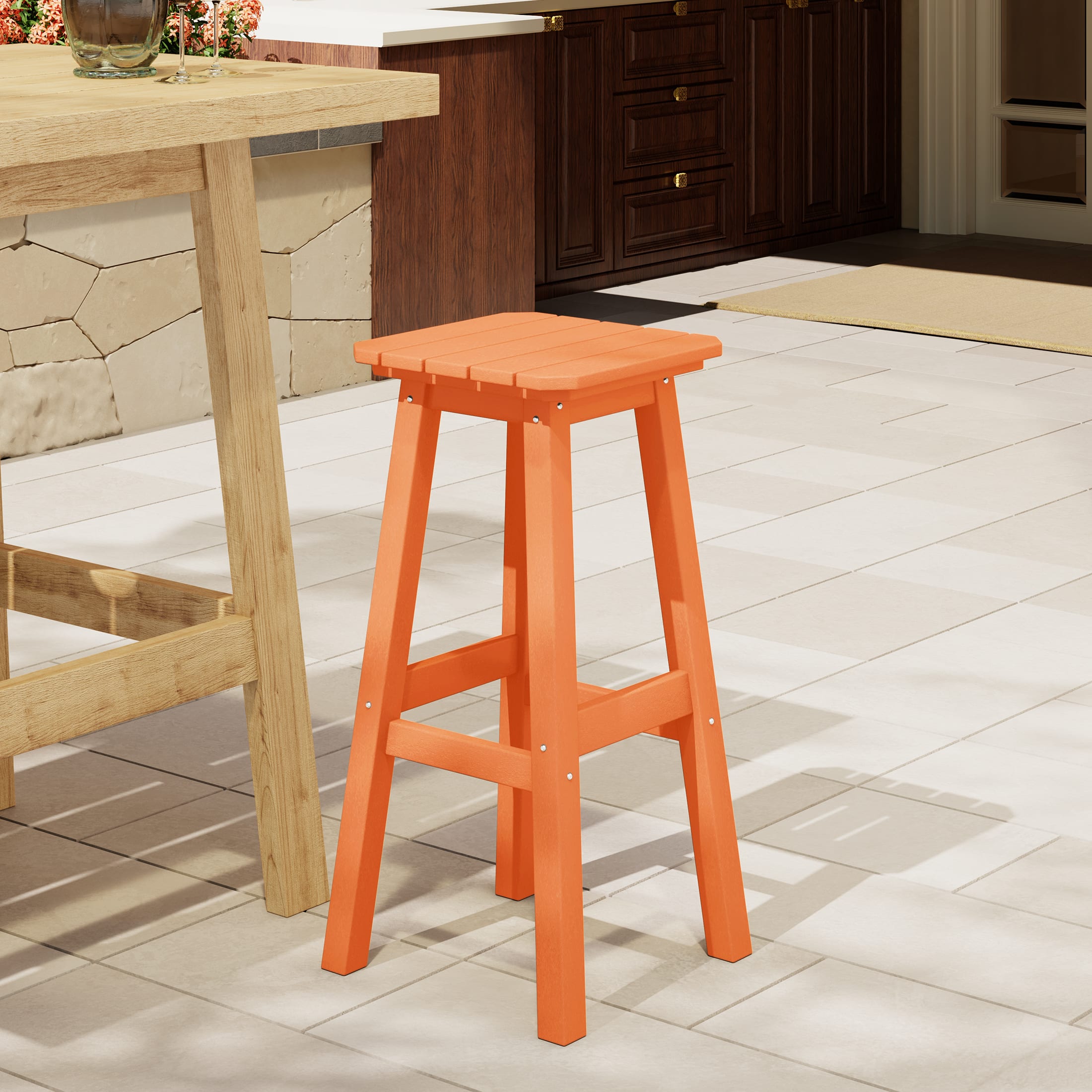 Costaelm Paradise 29" Outdoor Patio HDPE Square Backless Bar Stool