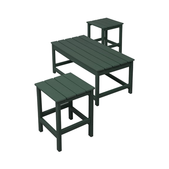 Costaelm Paradise 3-Piece Set Outdoor Patio Adirondack Coffee Table and Square Side Table, Dark Green