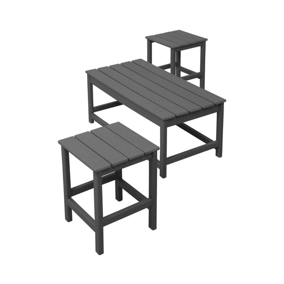 FADINGFREE 3-Piece Outdoor Table Set with Adirondack Style, 1 Outdoor Coffee Table and 2 Patio Side Table, Square, Gray