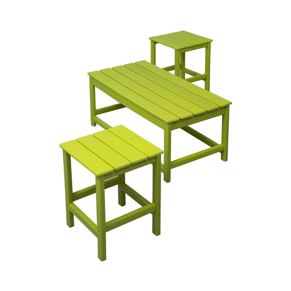 Costaelm Paradise 3-Piece Set Outdoor Patio Adirondack Coffee Table and Square Side Table, Lime