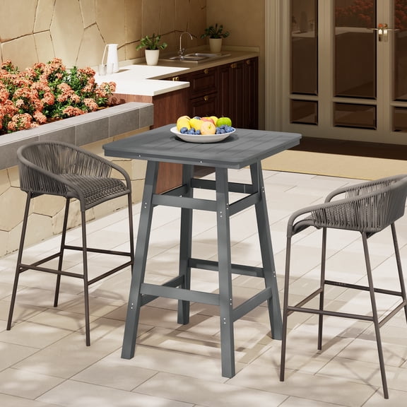 Costaelm Paradise 30" Square Outdoor Patio Bistro Bar Table With Umbrella Hole, Gray