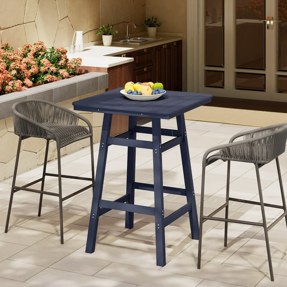 Costaelm Paradise 30" Square Outdoor Patio Bistro Bar Table With Umbrella Hole, Navy Blue