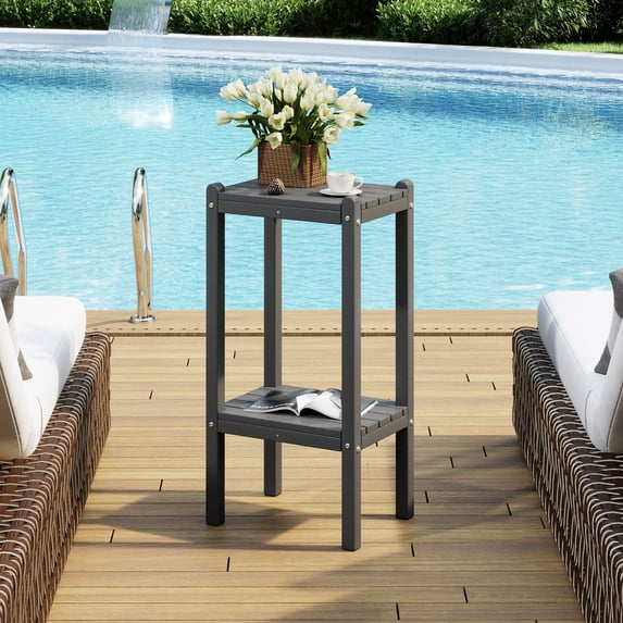 Costaelm 36'' Modern Adirondack Square Outdoor Side Table, All Weather Use Double Layer Patio Side Table, Gray
