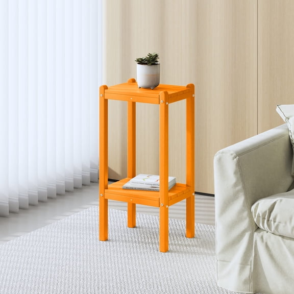Costaelm Paradise 36" Outdoor Adirondack HDPE 2-Tier Patio Side Table, Orange