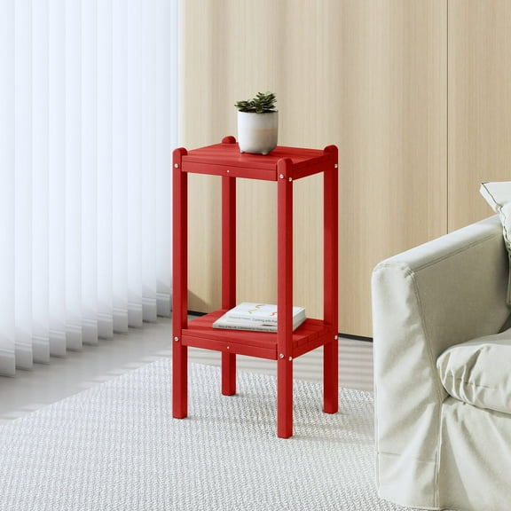 Costaelm Paradise 36" Outdoor Adirondack HDPE 2-Tier Patio Side Table, Red