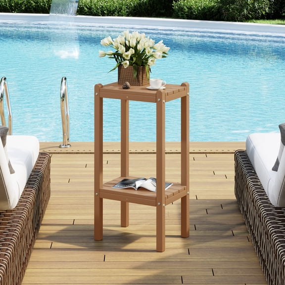 Costaelm Paradise 36" Outdoor Adirondack HDPE 2-Tier Patio Side Table, Teak