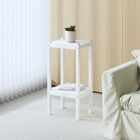 Costaelm Paradise 36" Outdoor Adirondack HDPE 2-Tier Patio Side Table, White