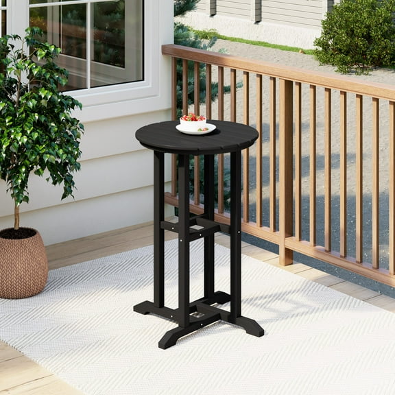 Costaelm Paradise 37" Counter Height Round Outdoor Patio Cocktail Bar Table, Black