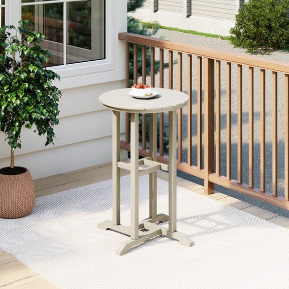 Costaelm Paradise 37" Counter Height Round Outdoor Patio Cocktail Bar Table, Sand