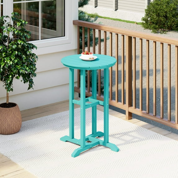Costaelm Paradise 37" Counter Height Round Outdoor Patio Cocktail Bar Table, Turquoise