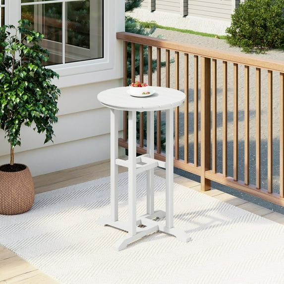 Costaelm Paradise 37" Counter Height Round Outdoor Patio Cocktail Bar Table, White