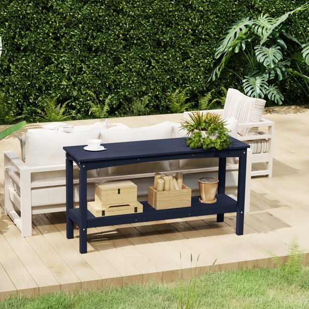 Navy Blue Outdoor Patio Console Table Teak Navy Blue Patio Conversation Set Caterina Teak Wood 4-Piece