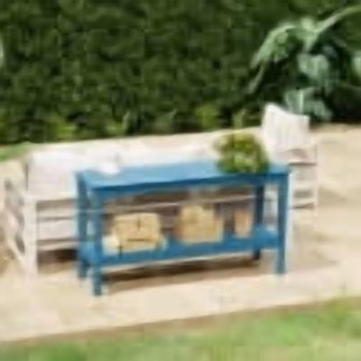 Costaelm Paradise 55" Outdoor Patio HDPE Adirondack 2-Tier Shelf Console Table, Pacific Blue